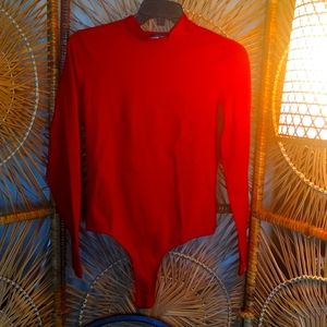 Red Back Out Mock Turtleneck Bodysuit